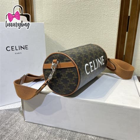 CELINE Triomphe Canvas Vertical Cylinder Bag Tan